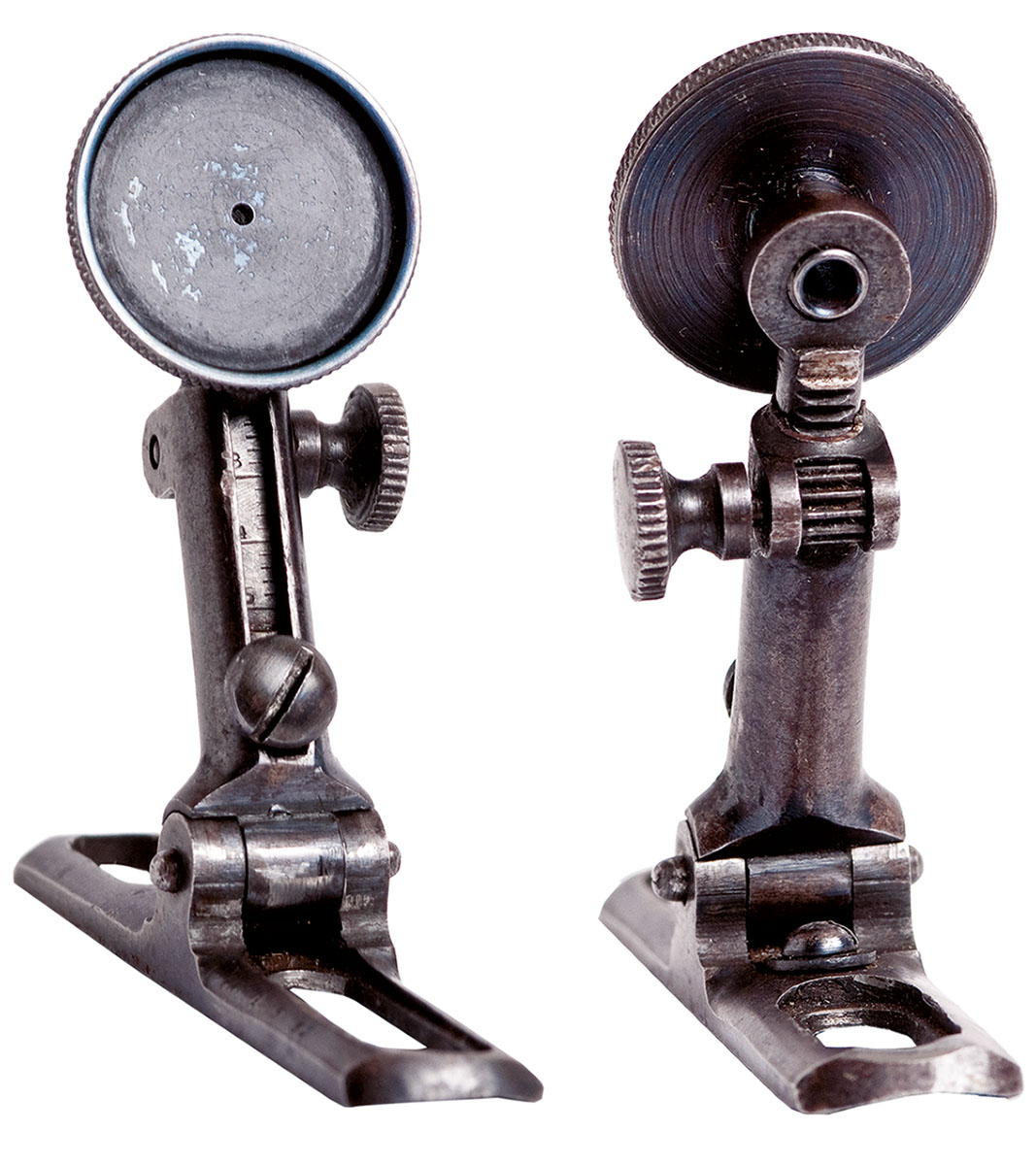 Carver’s Patent Excelsior Rack and Pinion Tang Sight. Note the clever use of the rack and pinion to adjust elevation.